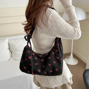 🍓Cute Corduroy Strawberry Shoulder Bag 🌟 Soft & Versatile Crossbody for Trendy Students! 💖