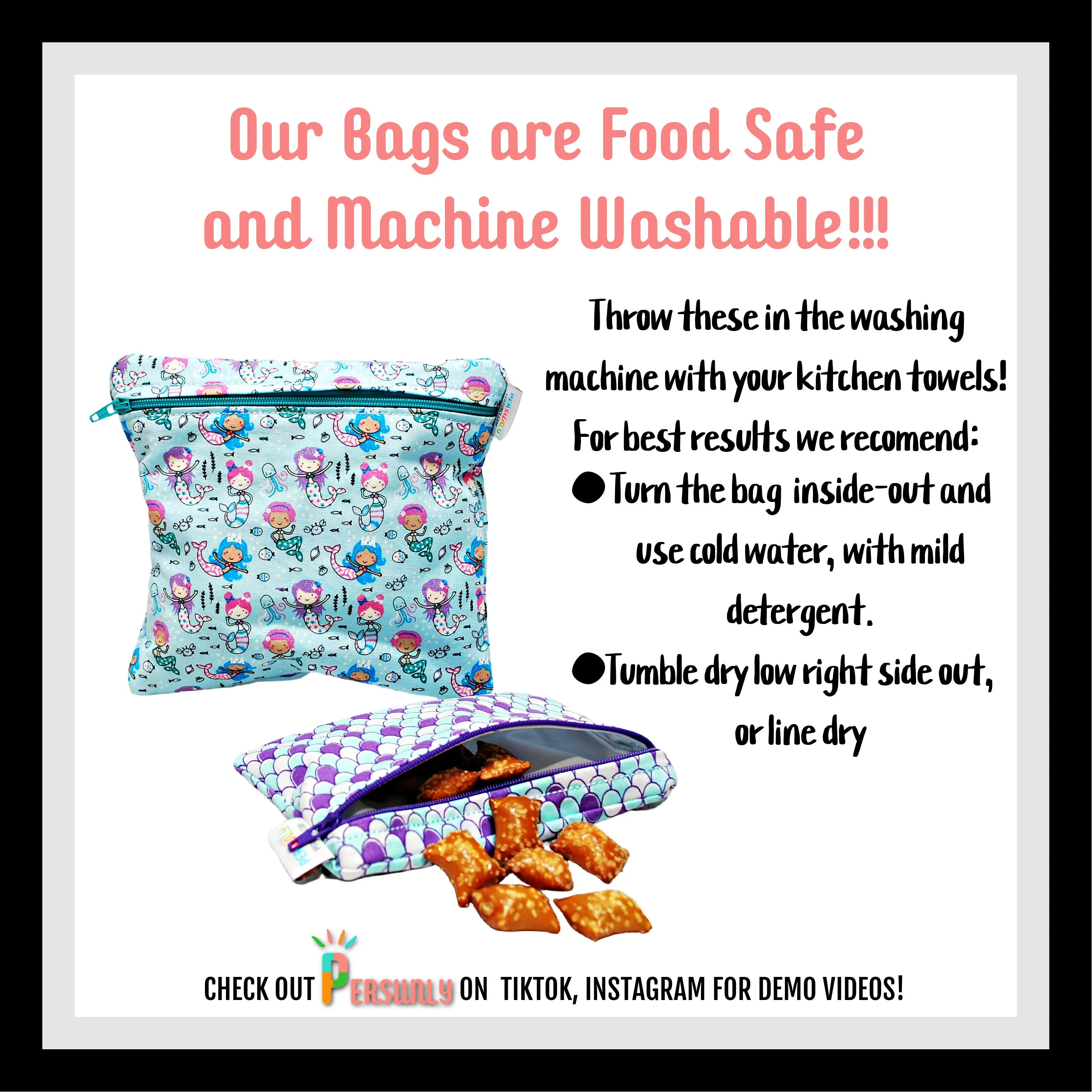 Dinosaur and Hearts Food Safe Personalized Reusable Bag