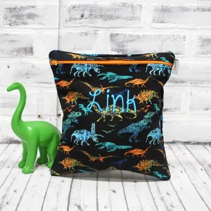 Dinosaurs on black Personalized Reusable Food Bag
