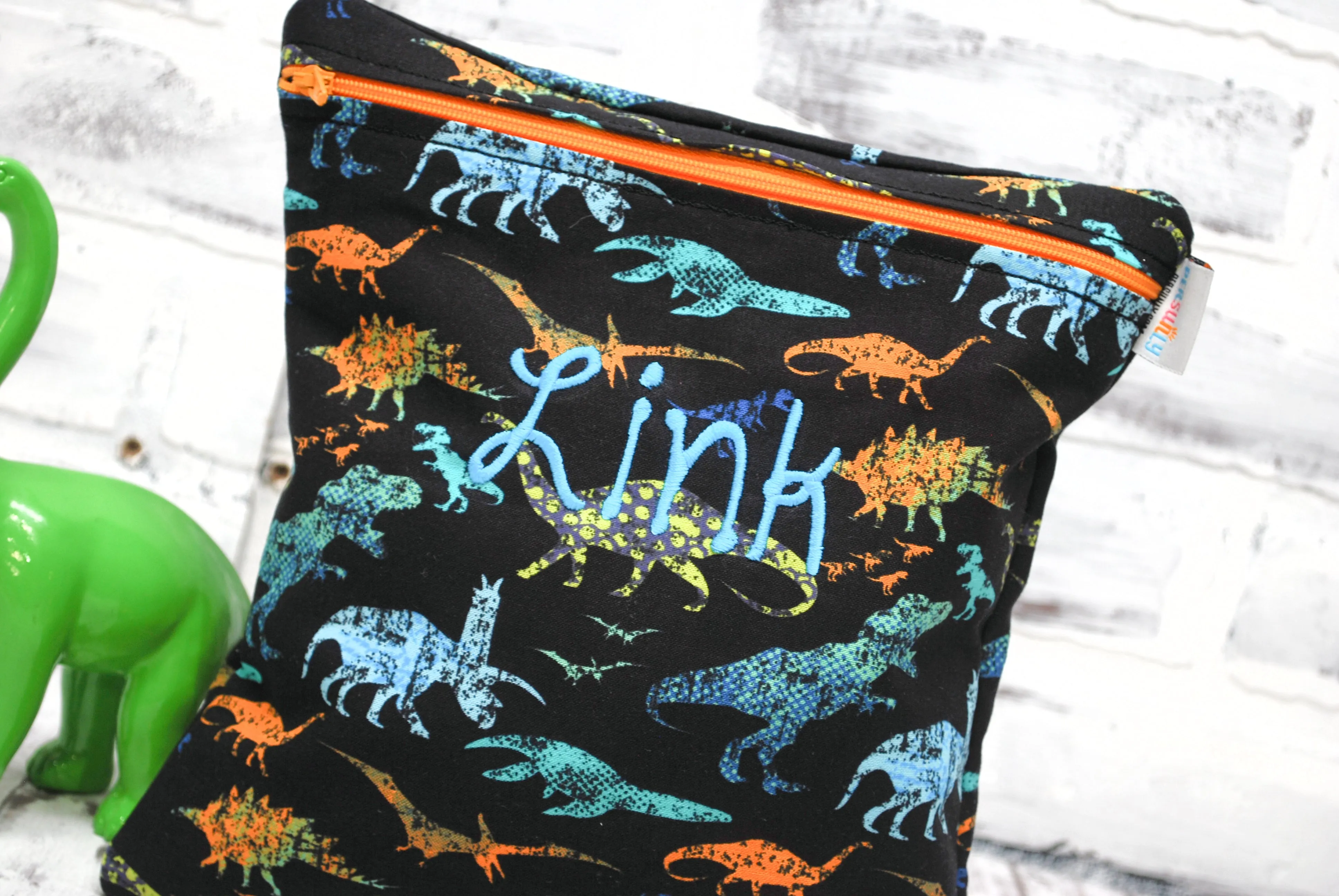 Dinosaurs on black Personalized Reusable Food Bag