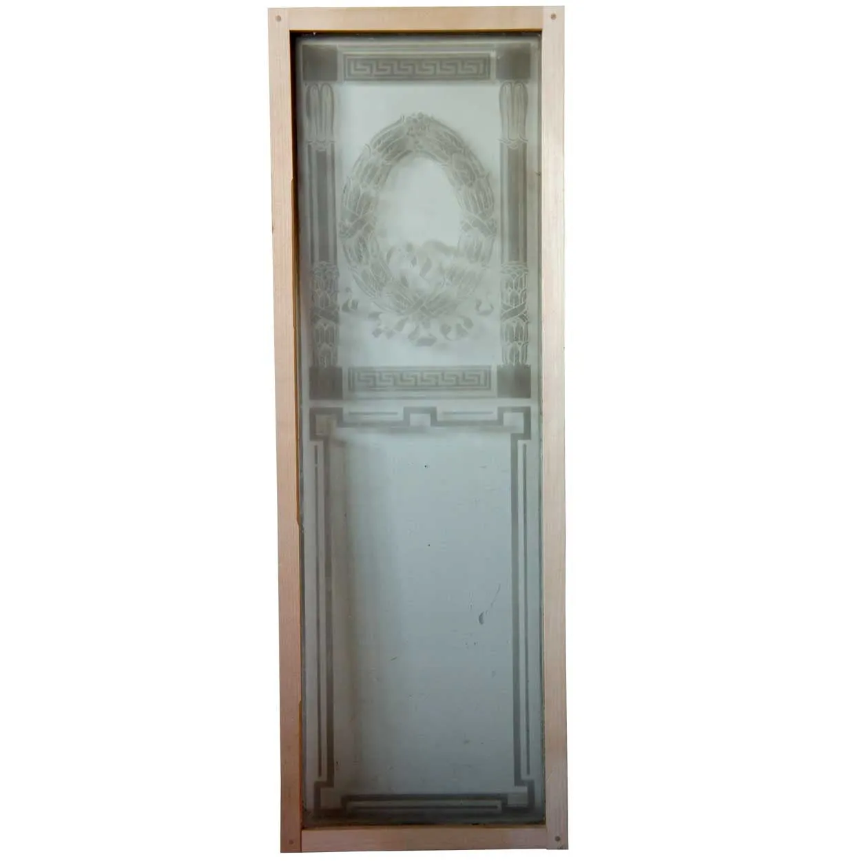English Neoclassical Etched Glass Wood Frame Window
