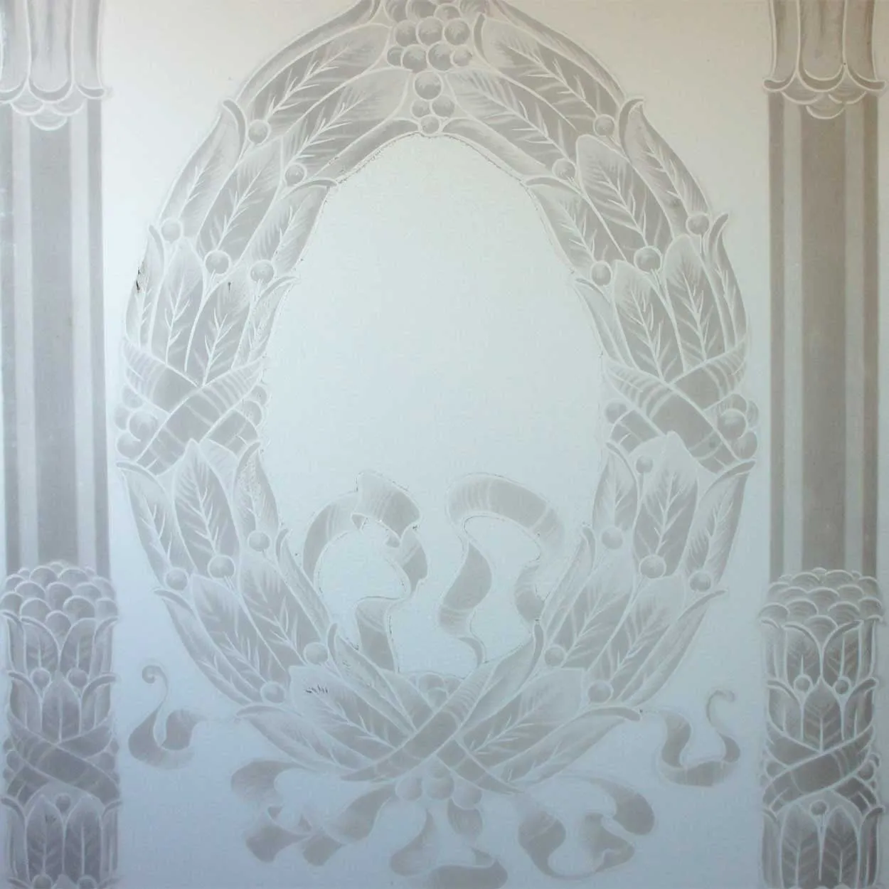 English Neoclassical Etched Glass Wood Frame Window