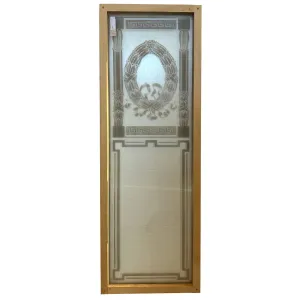 English Neoclassical Etched Glass Wood Frame Window