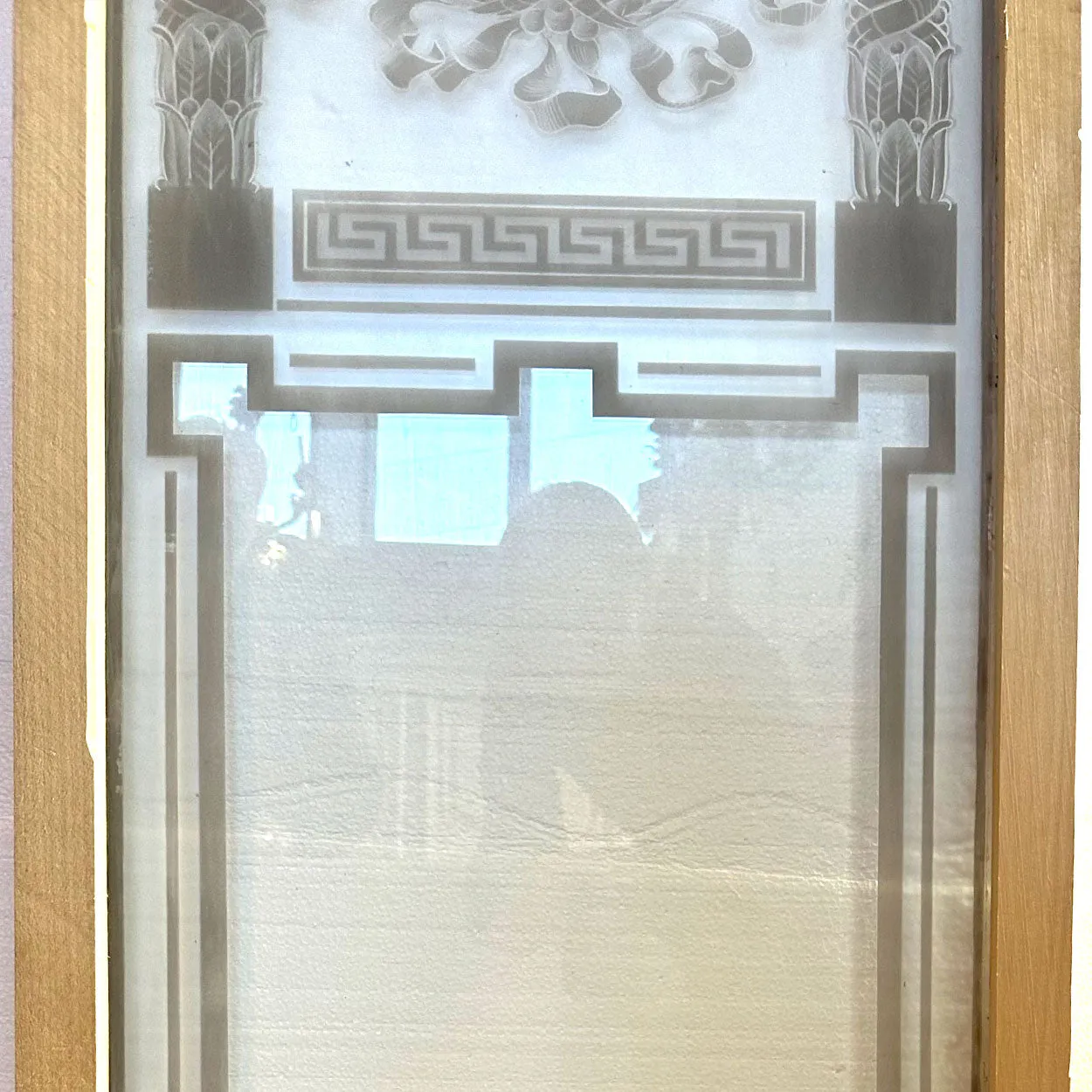 English Neoclassical Etched Glass Wood Frame Window