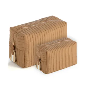 Ezra Quilted Nylon Boxy Cosmetic Pouch Set - Khaki