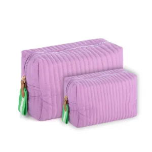 Ezra Quilted Nylon Boxy Cosmetic Pouch Set - Lilac