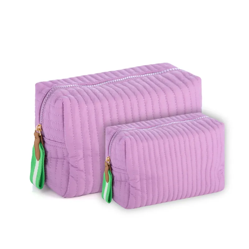 Ezra Quilted Nylon Boxy Cosmetic Pouch Set - Lilac