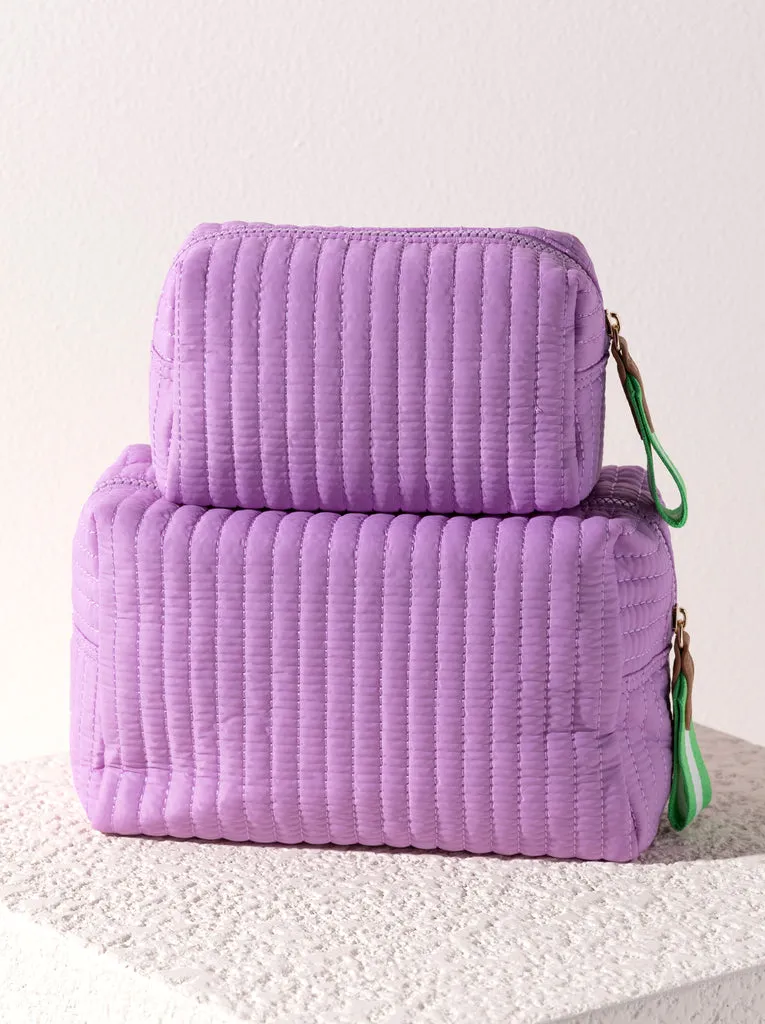 Ezra Quilted Nylon Boxy Cosmetic Pouch Set - Lilac