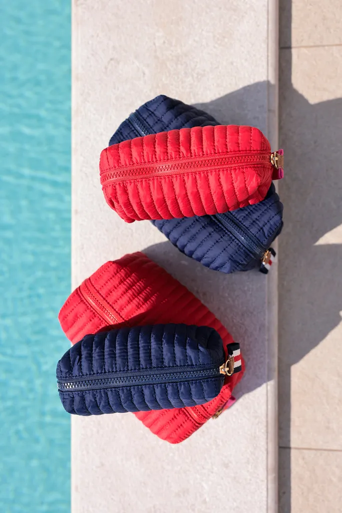 Ezra Quilted Nylon Boxy Cosmetic Pouch Set - Red