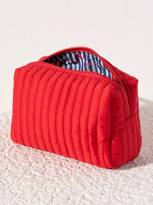 Ezra Quilted Nylon Boxy Cosmetic Pouch Set - Red