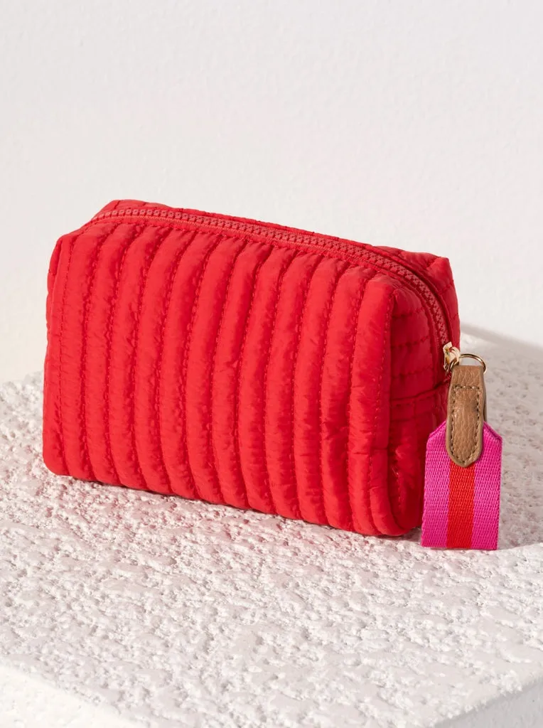 Ezra Quilted Nylon Boxy Cosmetic Pouch Set - Red