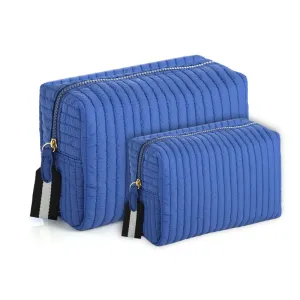 Ezra Quilted Nylon Boxy Cosmetic Pouch Set - Royal Blue
