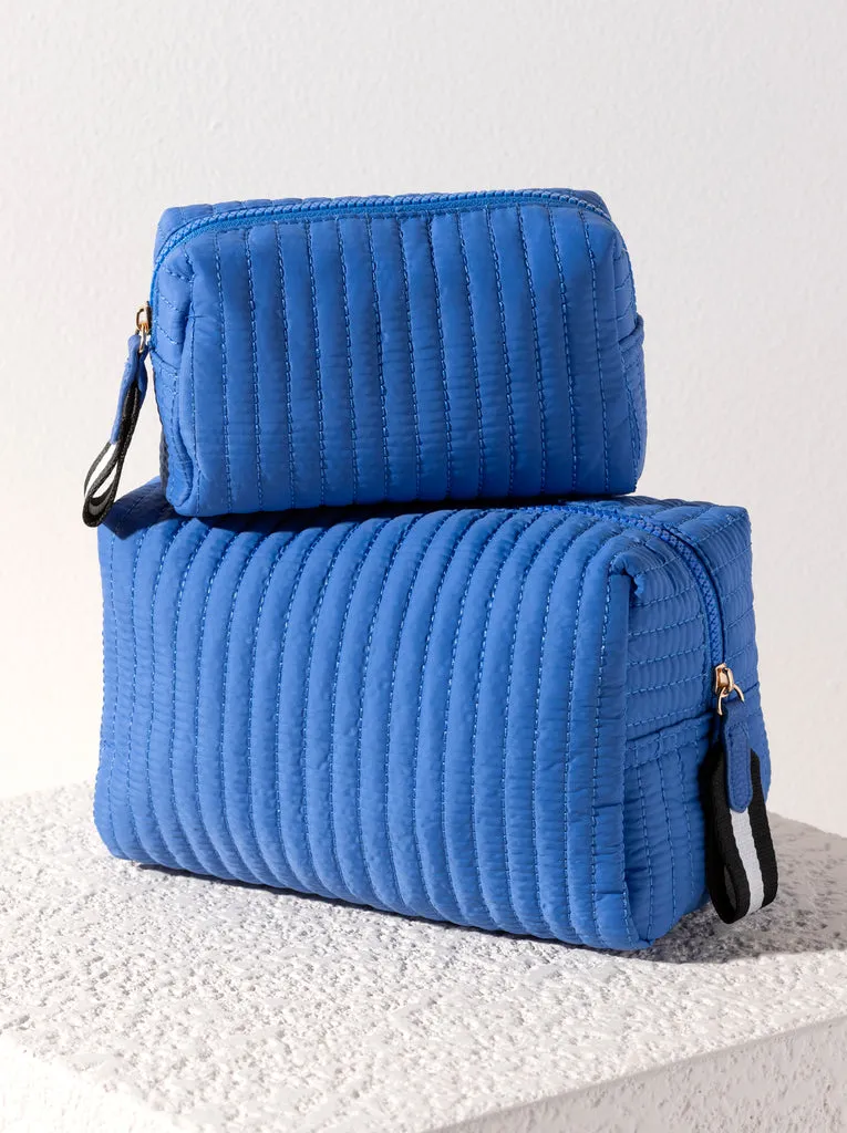 Ezra Quilted Nylon Boxy Cosmetic Pouch Set - Royal Blue