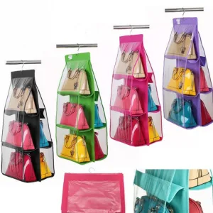 Fashion 6 Pocket Hanging Handbag Purse Bag Tidy Organizer Storage Wardrobe Closet Hanger