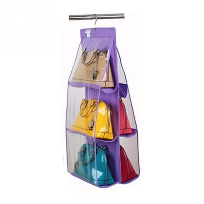 Fashion 6 Pocket Hanging Handbag Purse Bag Tidy Organizer Storage Wardrobe Closet Hanger