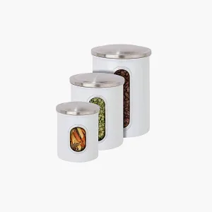Fortune Candy Stainless Steel Canister Sets with Anti-Fingerprint Lid and Visible Window, Cereal Container Set of 3 (White)