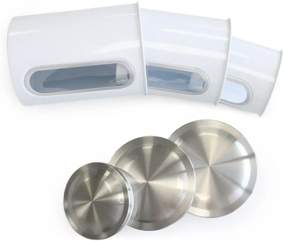 Fortune Candy Stainless Steel Canister Sets with Anti-Fingerprint Lid and Visible Window, Cereal Container Set of 3 (White)