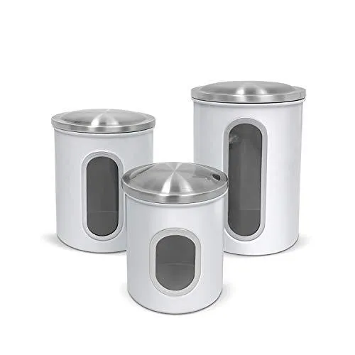 Fortune Candy Stainless Steel Canister Sets with Anti-Fingerprint Lid and Visible Window, Cereal Container Set of 3 (White)