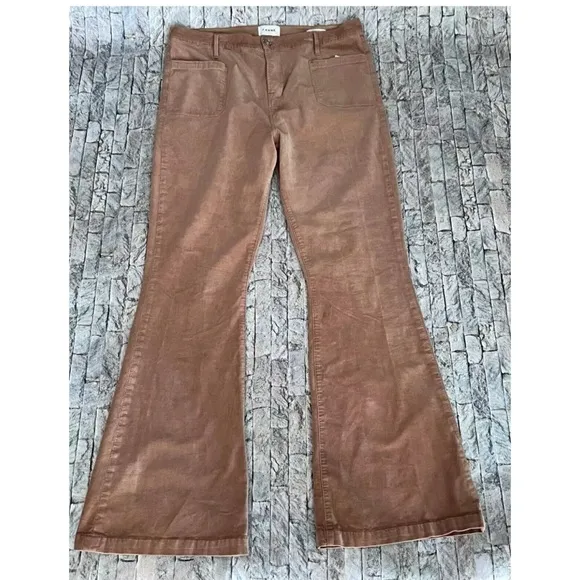 Frame Le Bardot High Rise Flare Jeans in Light Camel Sz 34