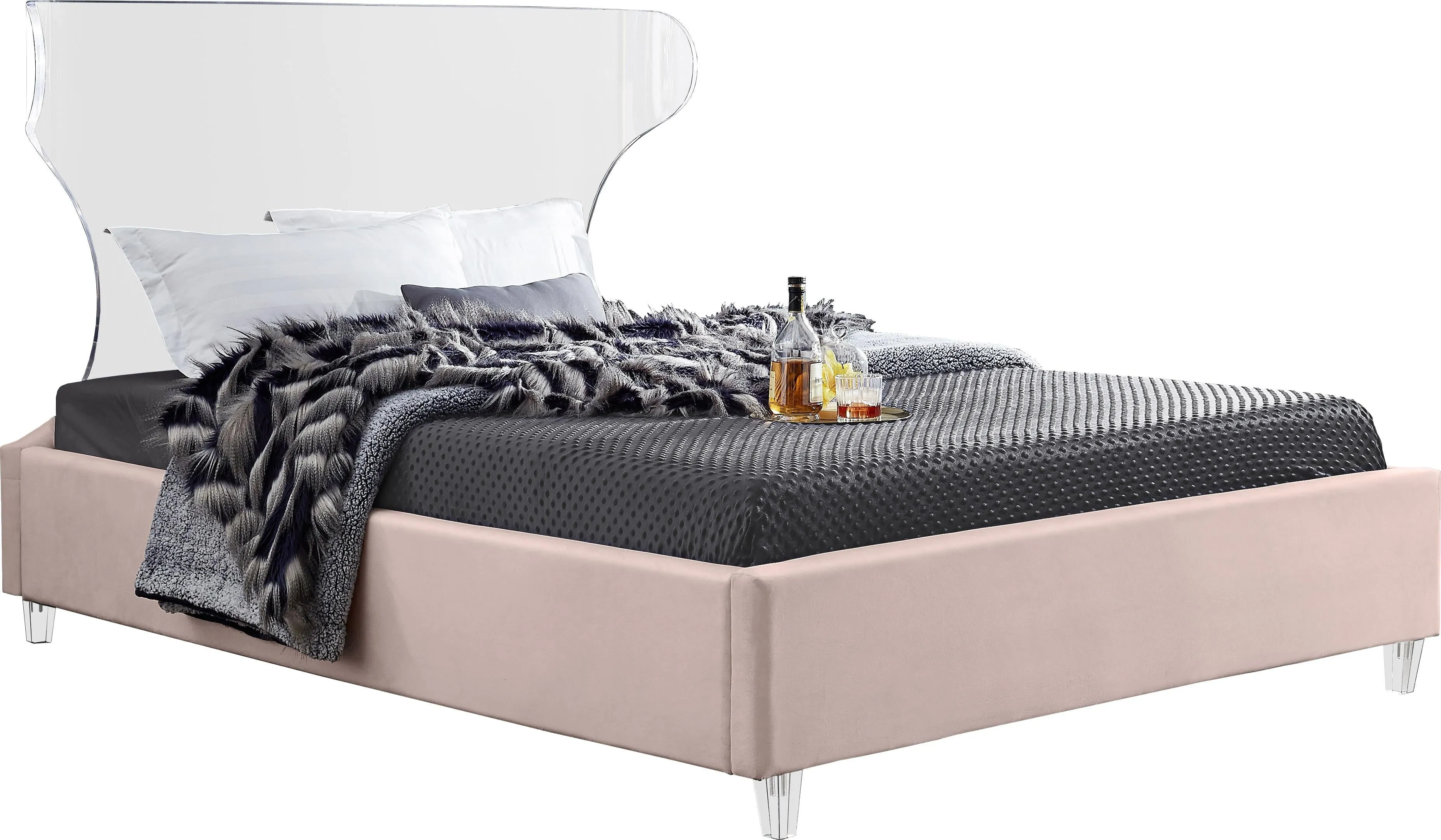 Ghost Pink Velvet Full Bed