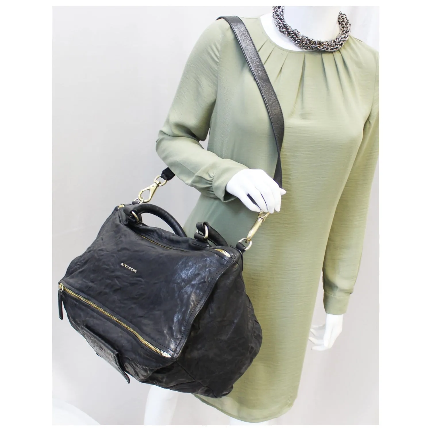 GIVENCHY Pandora Black Wrinkled Sheepskin Leather Shoulder Bag