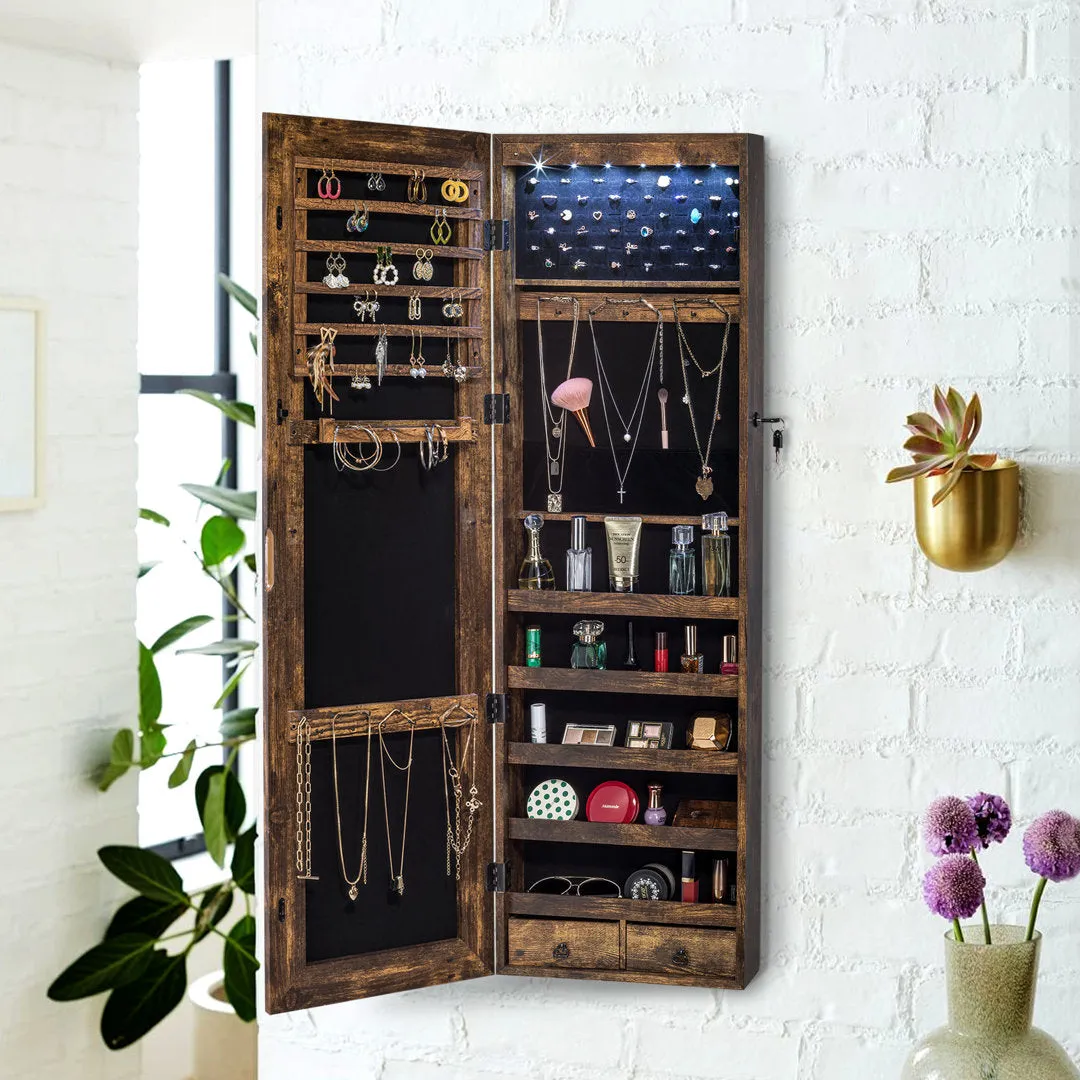 Grishilde Wall Mounted Jewelry Armoire with Mirror Latitude Run® Color: Rustic Brown