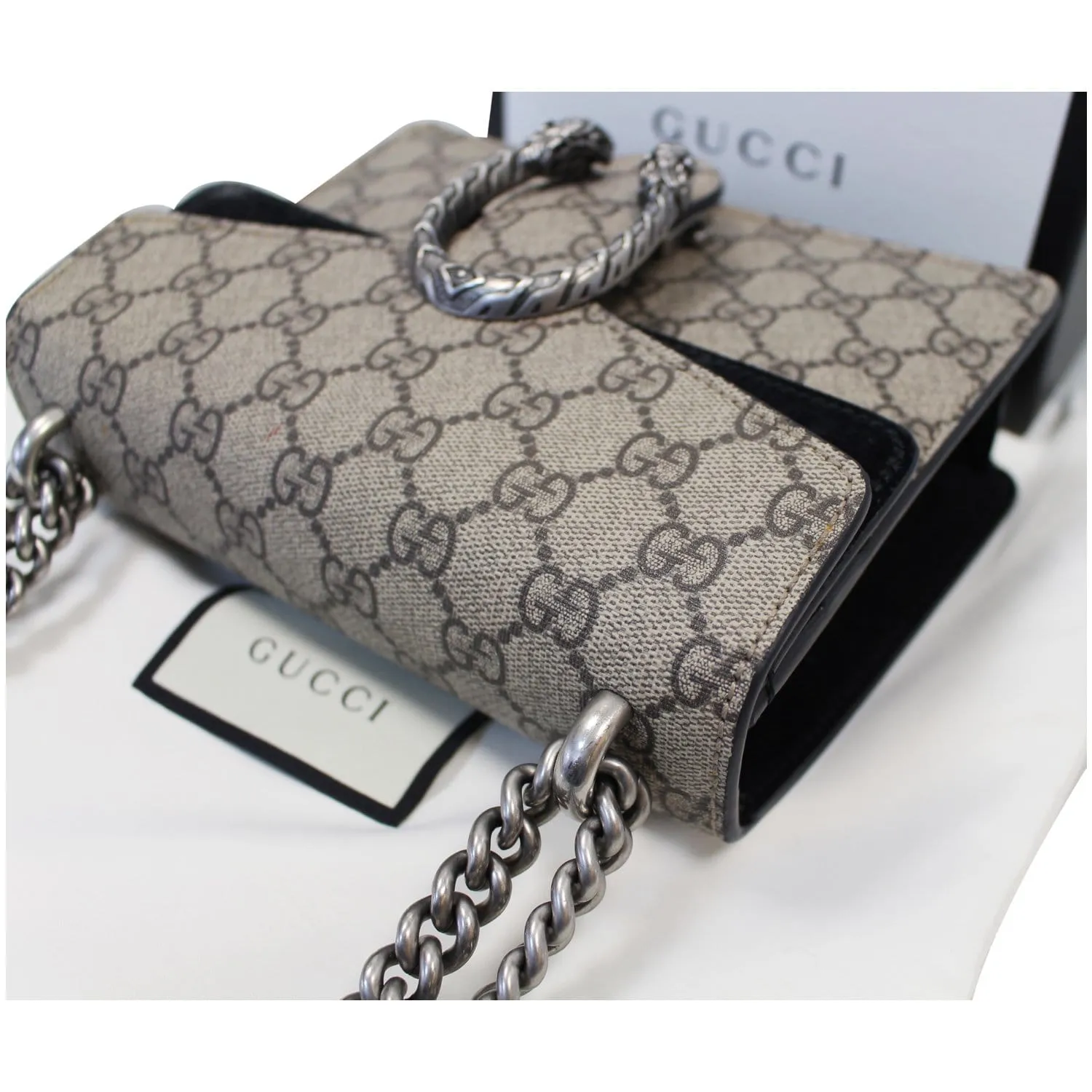 GUCCI Dionysus Mini GG Supreme Canvas Crossbody Bag Beige