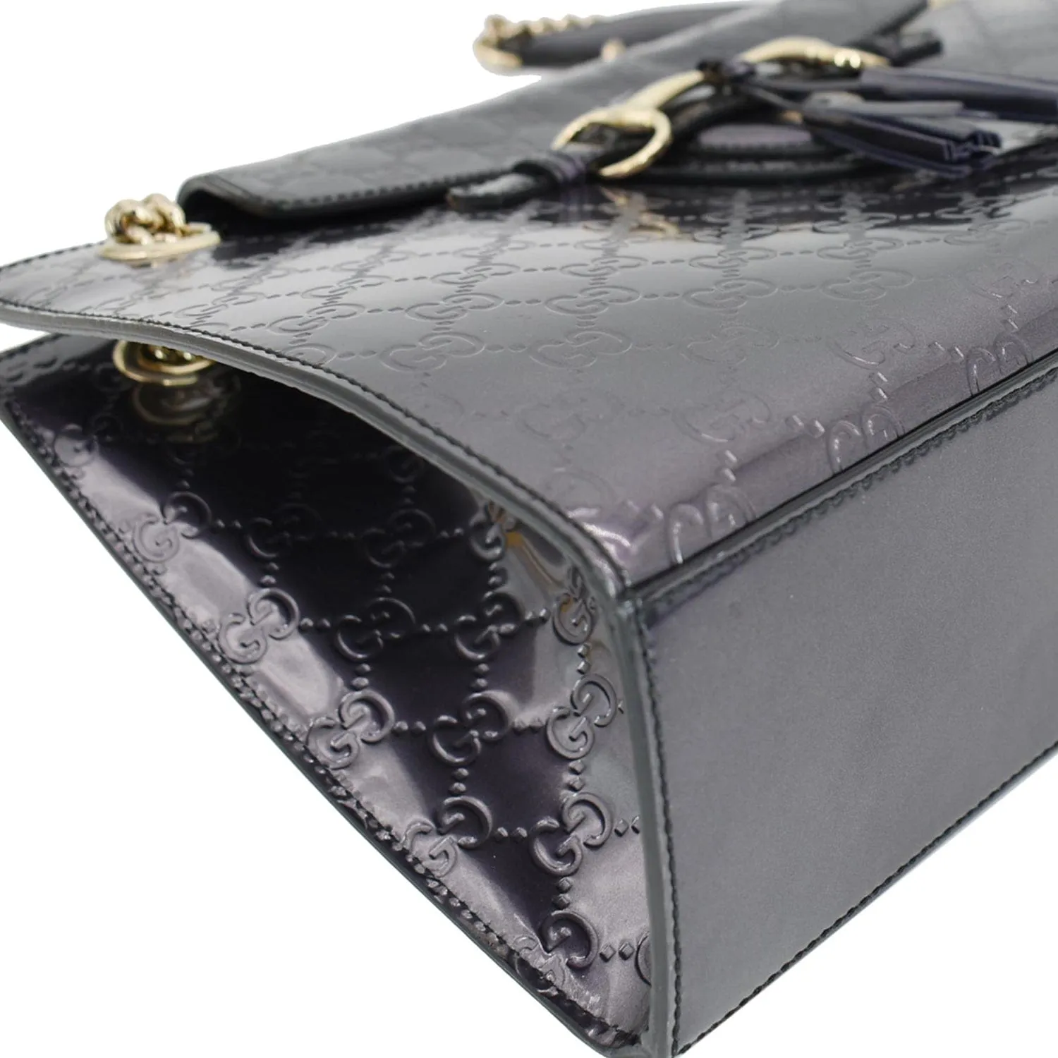 GUCCI Emily Large Guccissima Patent Leather Shoulder Bag Dark Violet 295403