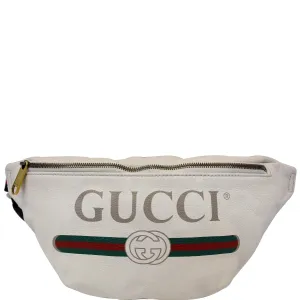 GUCCI Print Leather White Belt Waist Bum Bag Medium 493869