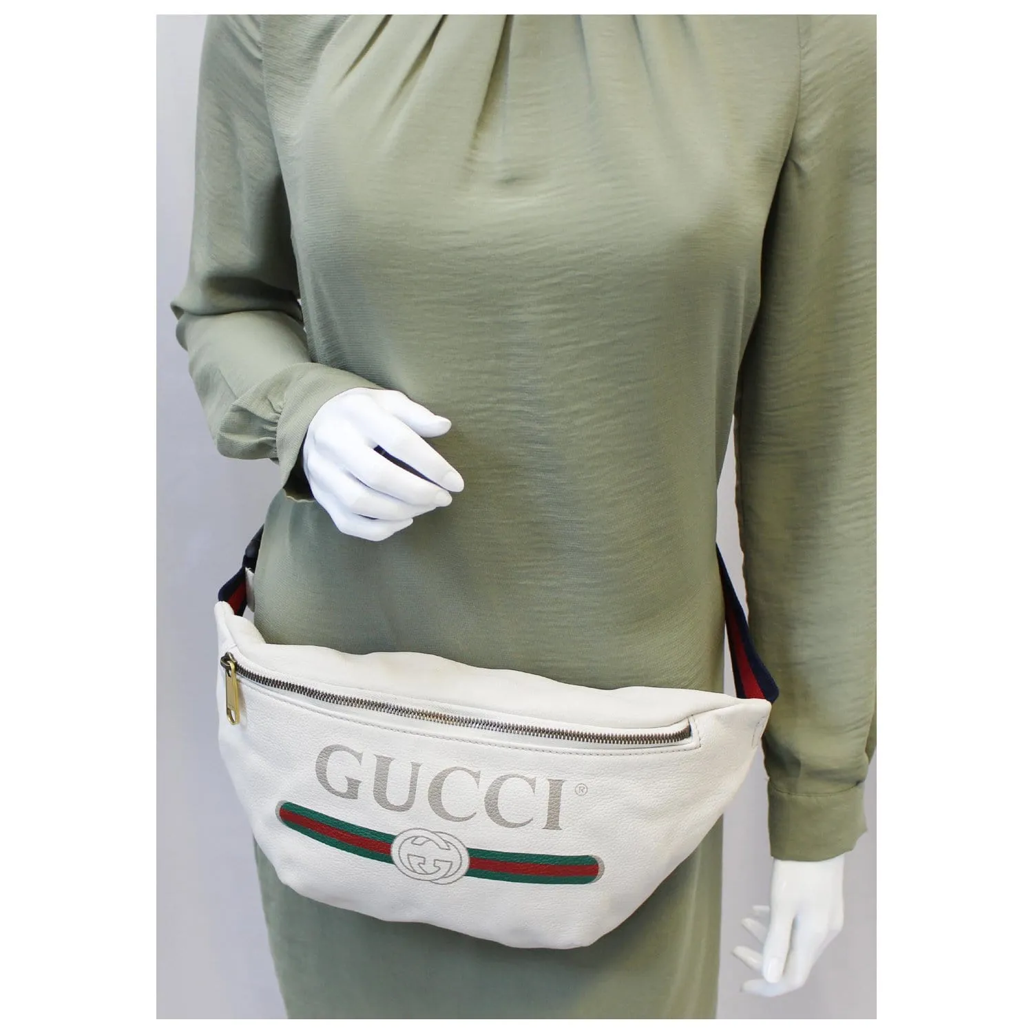 GUCCI Print Leather White Belt Waist Bum Bag Medium 493869