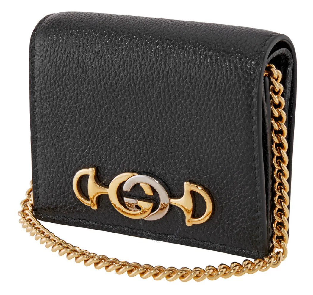 Gucci Zumi Horse-bit Card Case on a Chain in Black