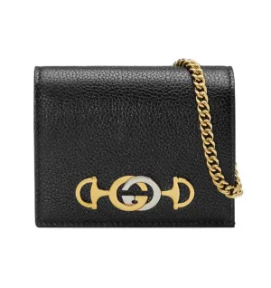 Gucci Zumi Horse-bit Card Case on a Chain in Black