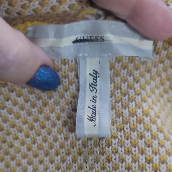 Guess gaia Yellow White longline Knit Sweater coat southwestern jacquard knit xs