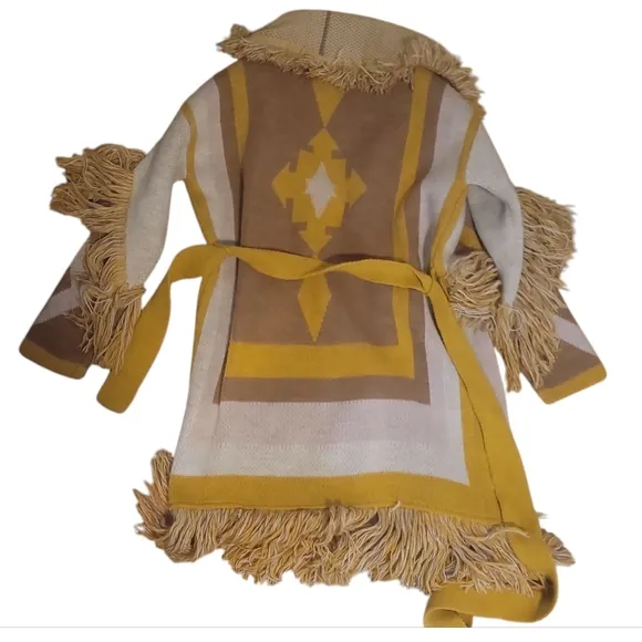 Guess gaia Yellow White longline Knit Sweater coat southwestern jacquard knit xs