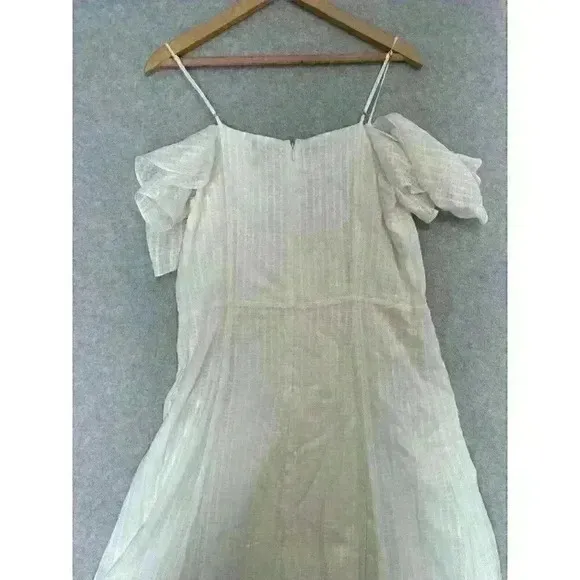 Halston Women's Cold Shoulder Midi A-Line Dress Ivory Sz. 8 100% Cotton 163258