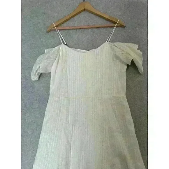 Halston Women's Cold Shoulder Midi A-Line Dress Ivory Sz. 8 100% Cotton 163258