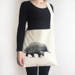 Hand printed echidna shopping bag