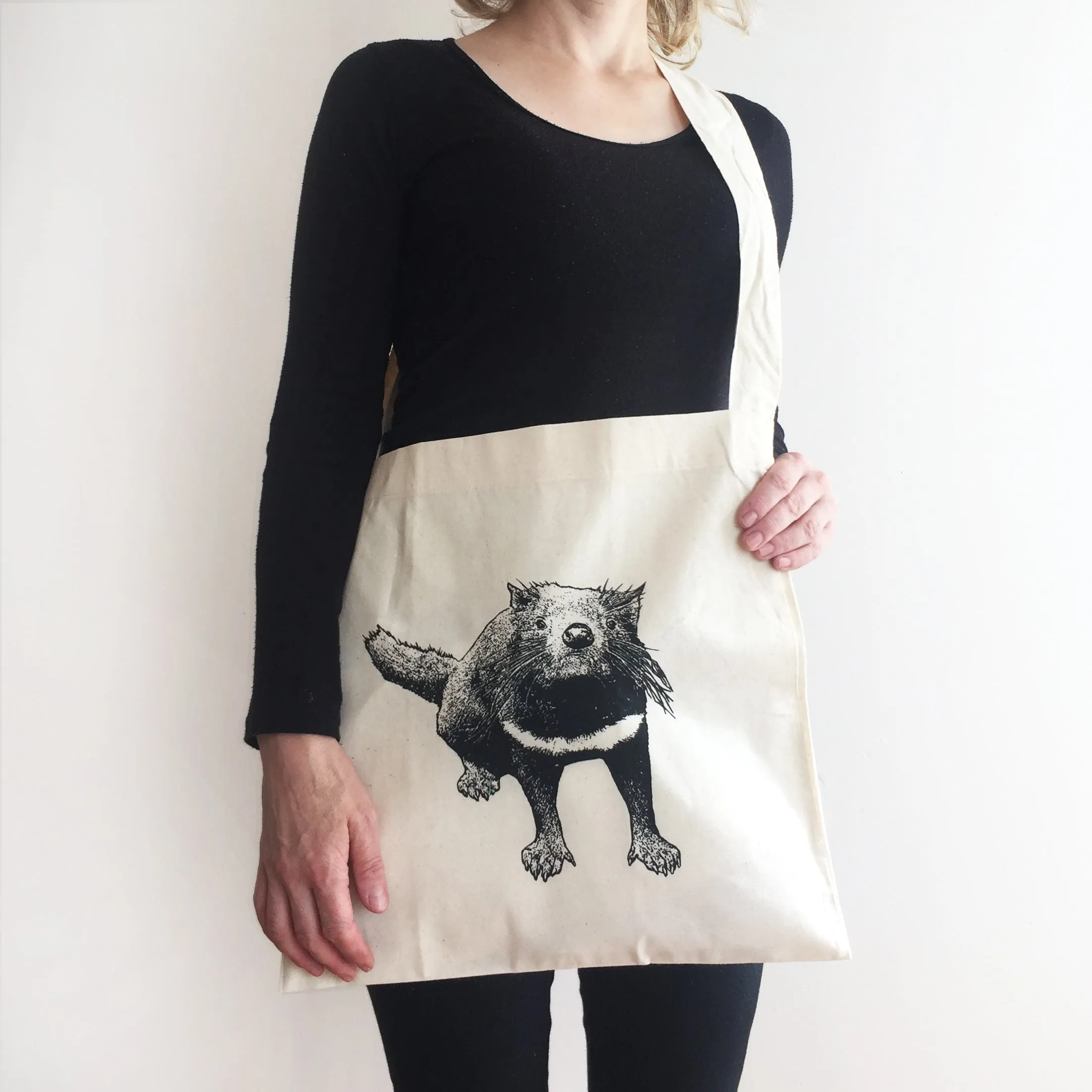 Hand printed Tasmanian devil shopping bag