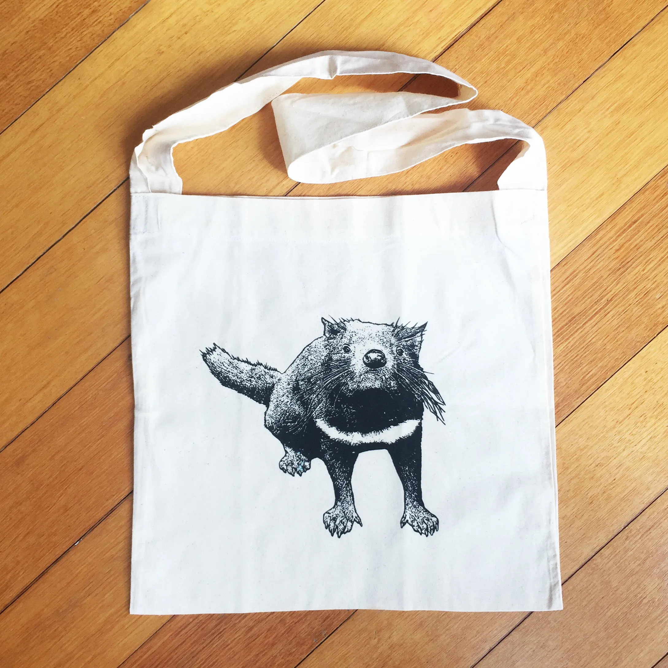 Hand printed Tasmanian devil shopping bag