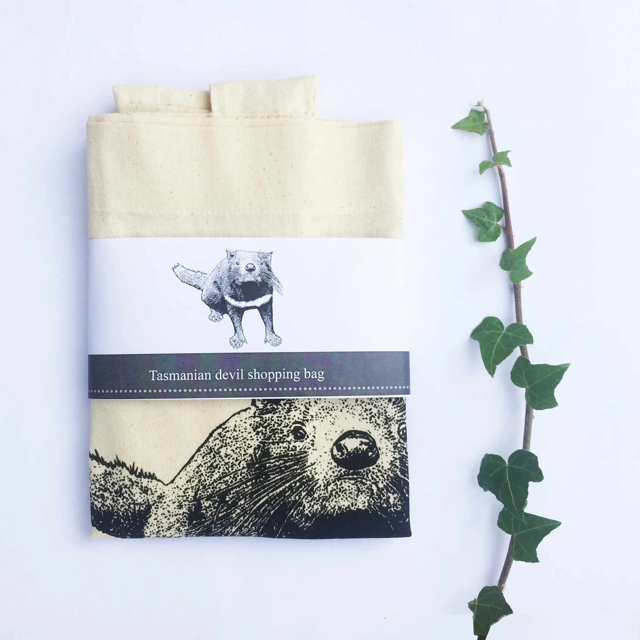 Hand printed Tasmanian devil shopping bag