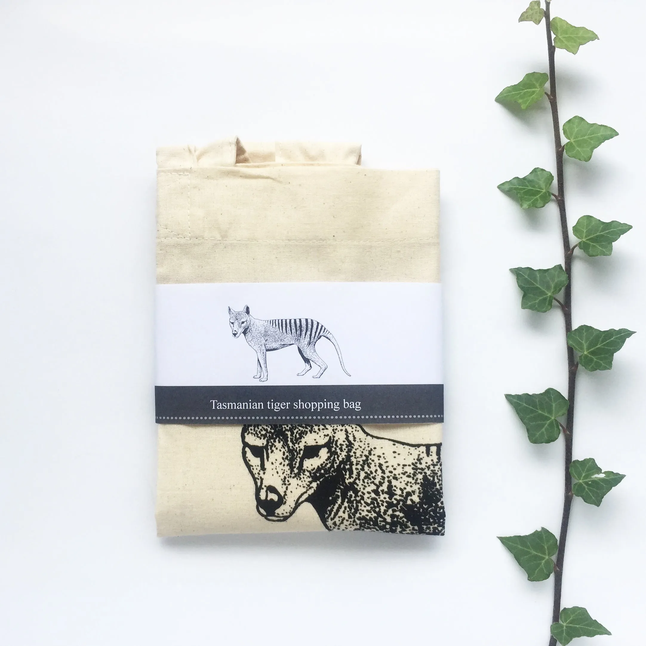 Hand printed Tasmanian tiger shopping bag