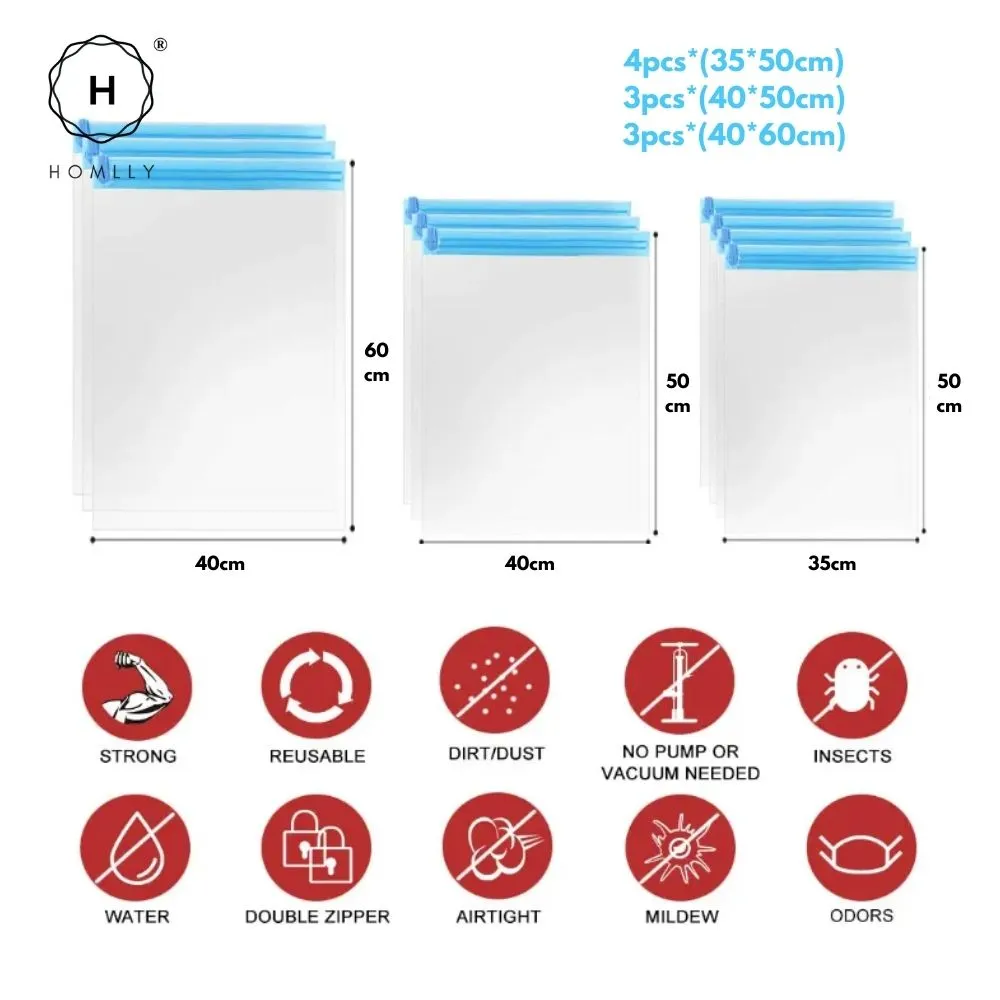 Homlly 10pcs Travel Roll-Up Compression Space Saver Bags - No Vacuum or Pump Needed