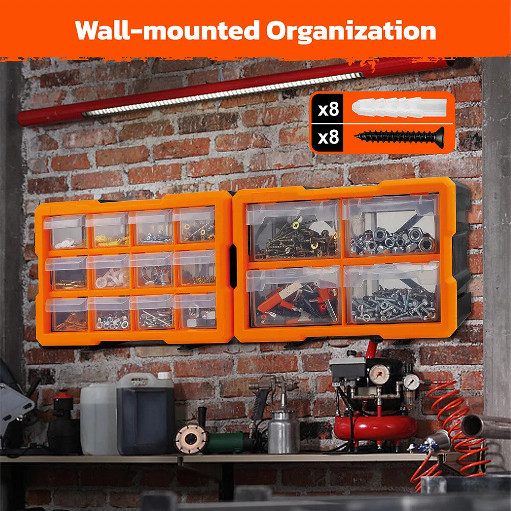 HOURSDY 16-Drawer Modular Parts Organizer - Wall-Mountable & Detachable