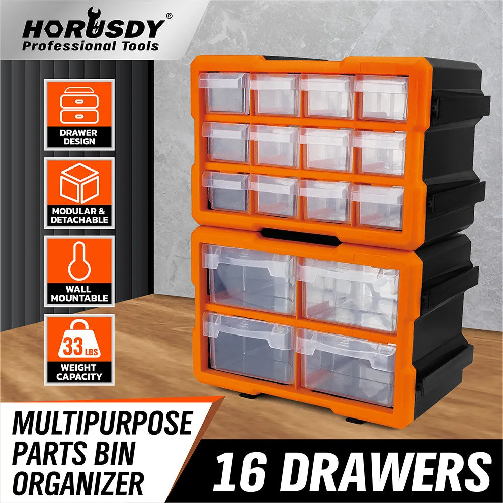 HOURSDY 16-Drawer Modular Parts Organizer - Wall-Mountable & Detachable