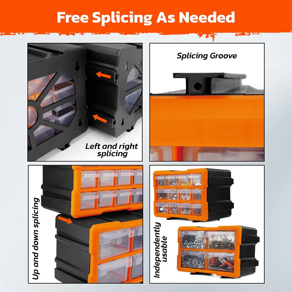 HOURSDY 16-Drawer Modular Parts Organizer - Wall-Mountable & Detachable