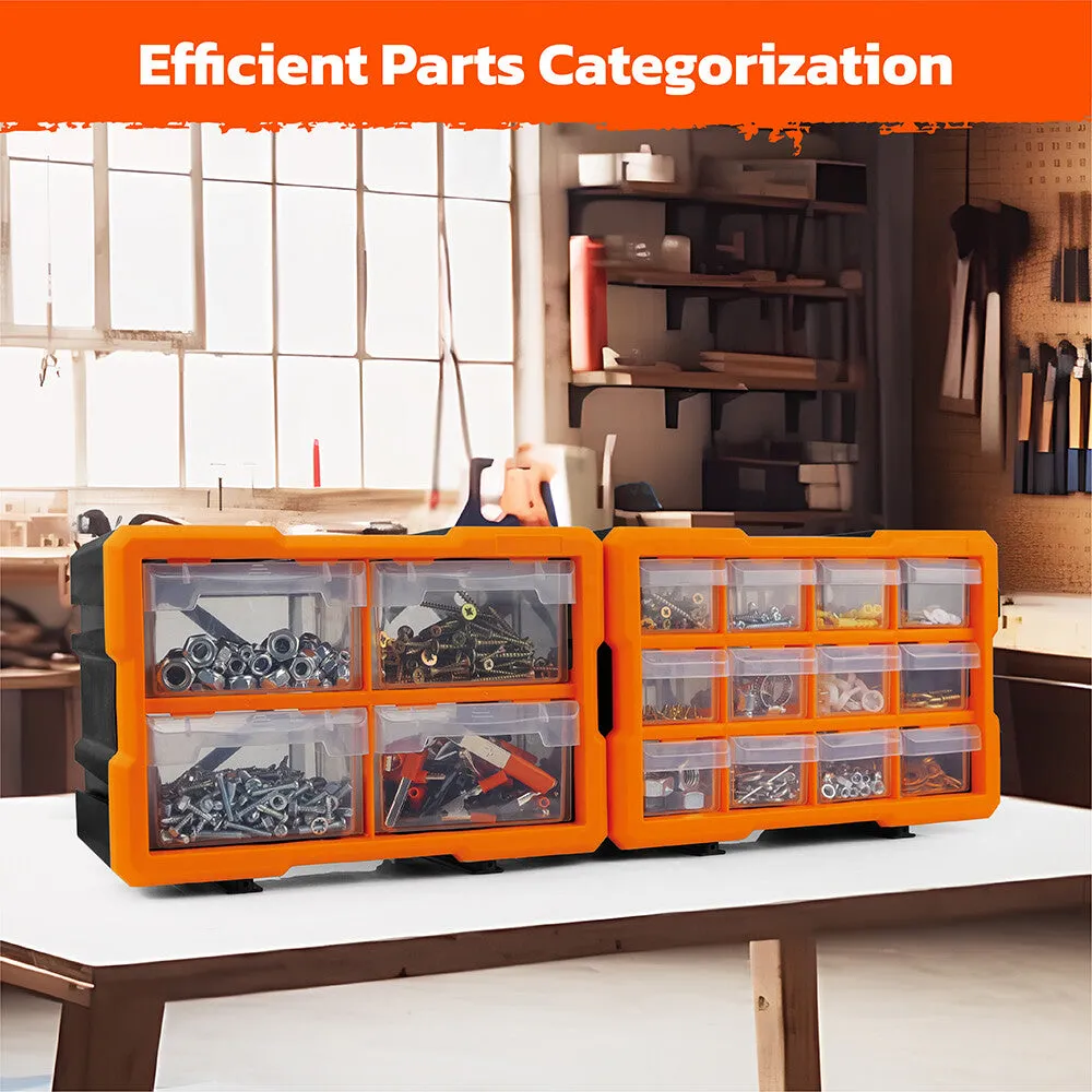 HOURSDY 16-Drawer Modular Parts Organizer - Wall-Mountable & Detachable
