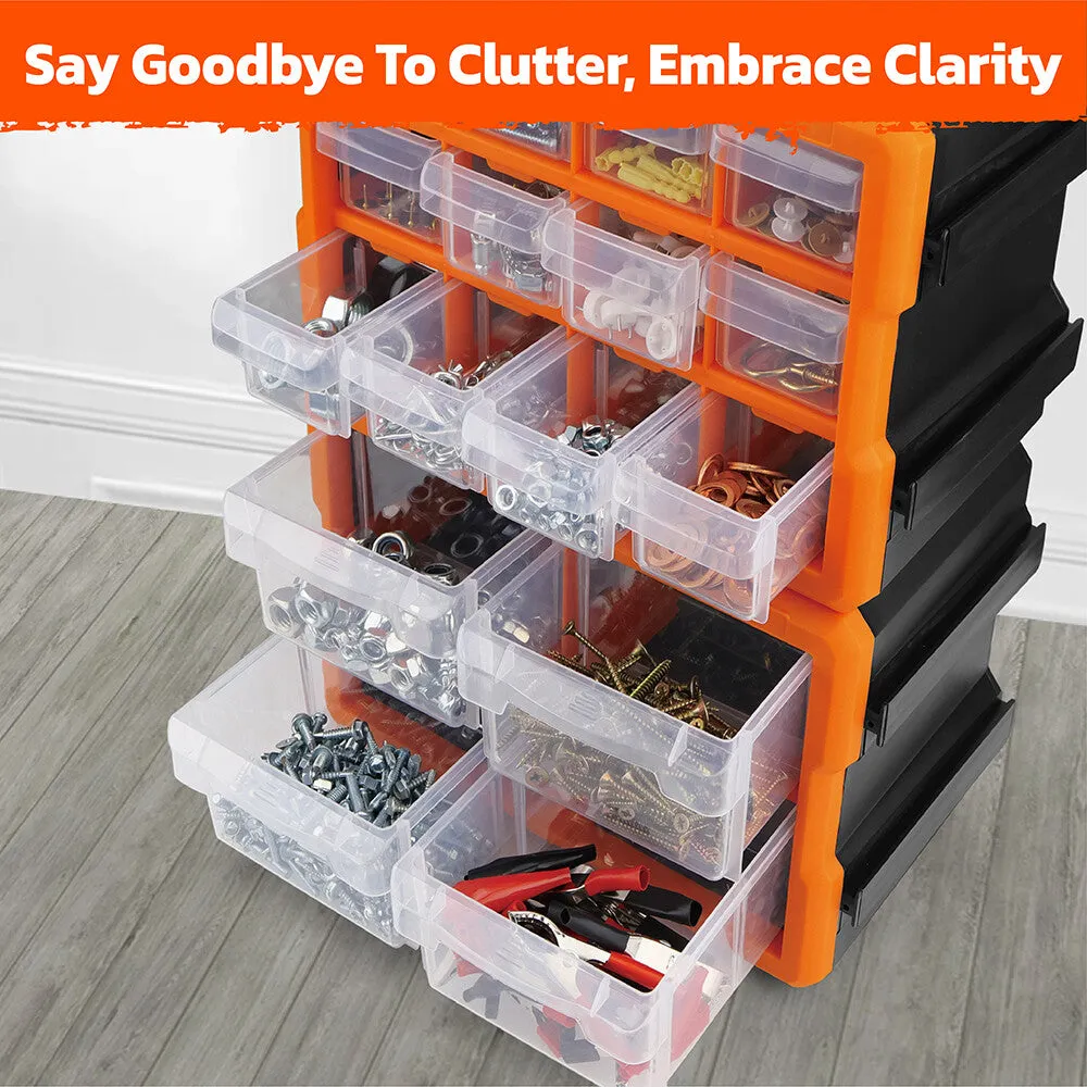 HOURSDY 16-Drawer Modular Parts Organizer - Wall-Mountable & Detachable