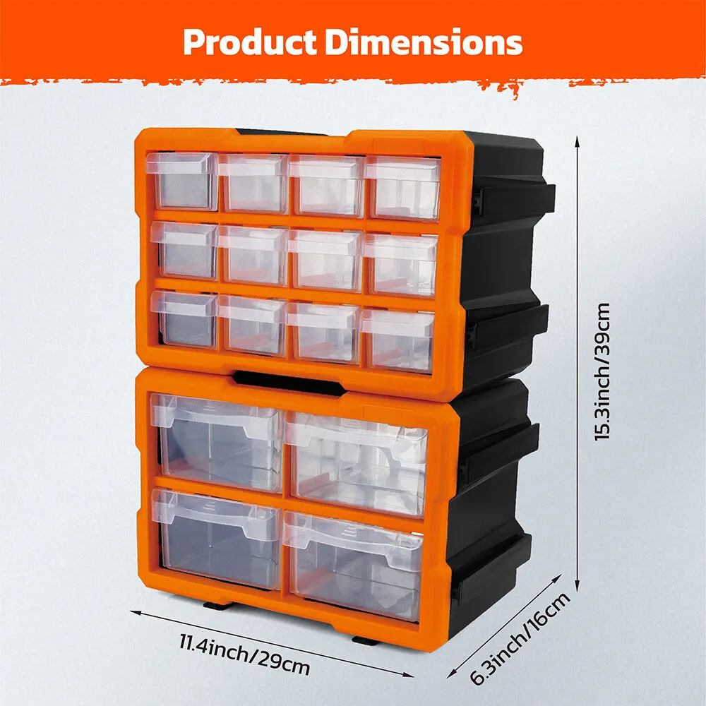 HOURSDY 16-Drawer Modular Parts Organizer - Wall-Mountable & Detachable