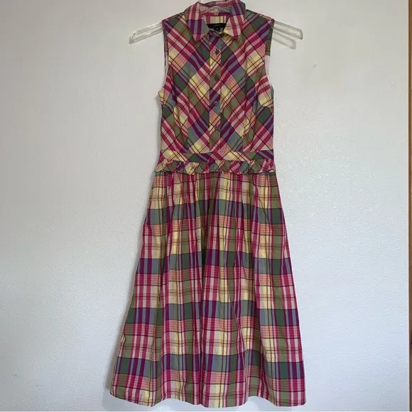 J. Crew Multicolor Plaid Sleeveless Shirtdress