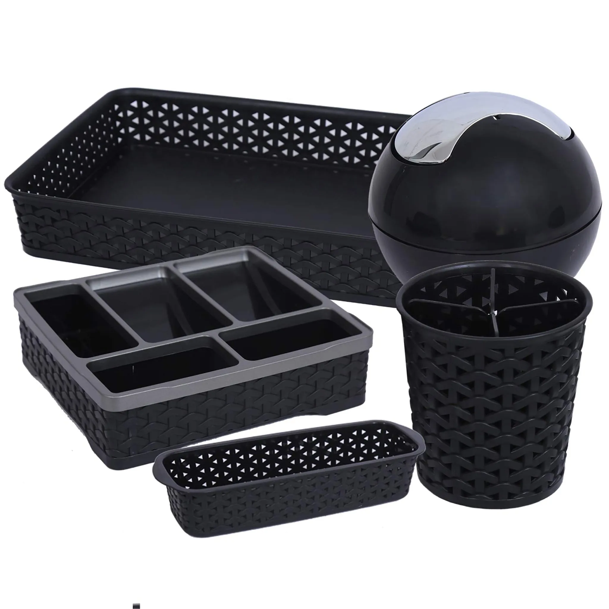 Jaypee Plus Desk Organizer, Plastic, Combo of 5, Black